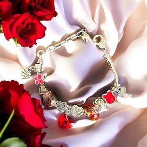 Handmade Silver and Red Charm Bracelet